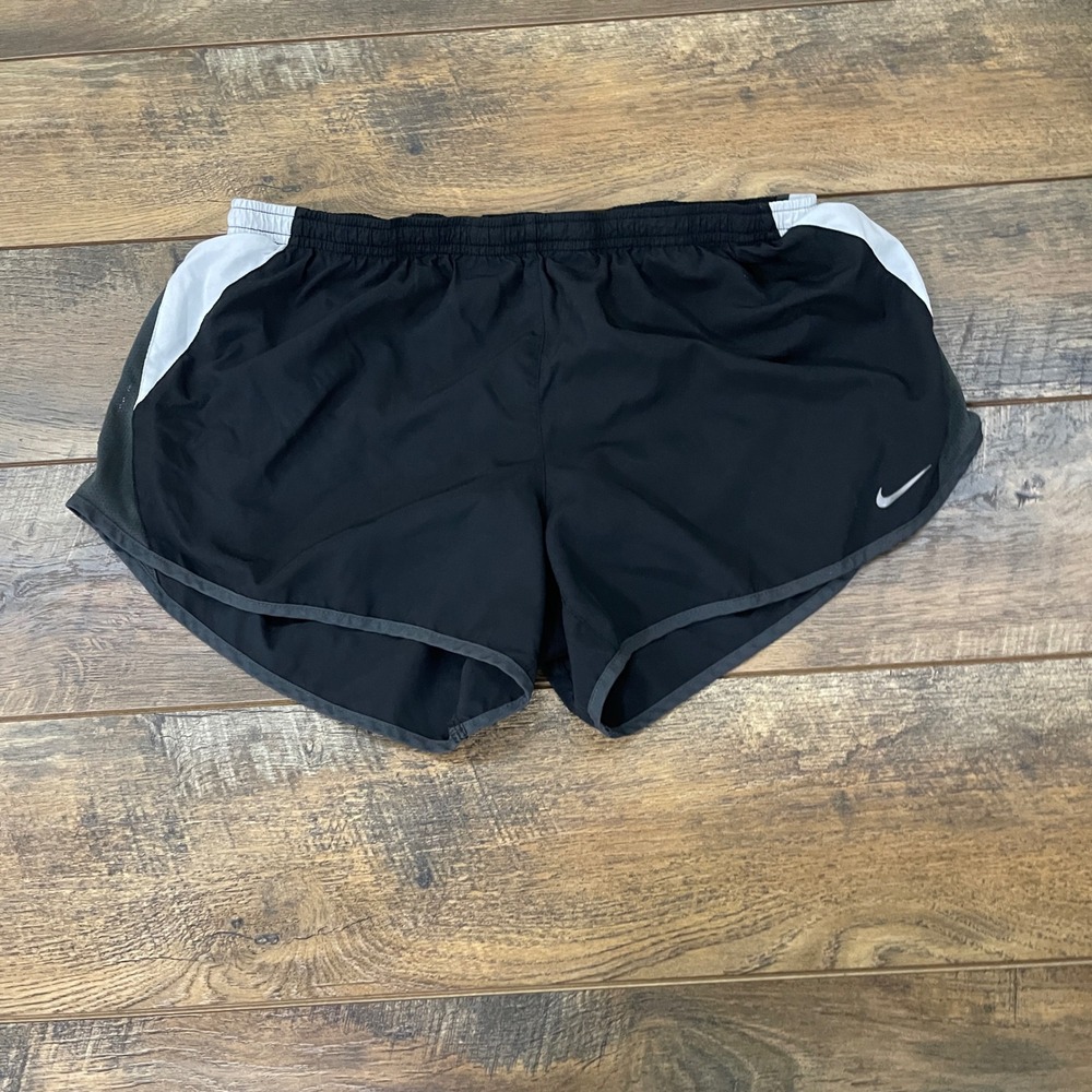 Nike Dri-FIT Running Shorts Black White Grey Womens Large 3 Inch Inseam Active